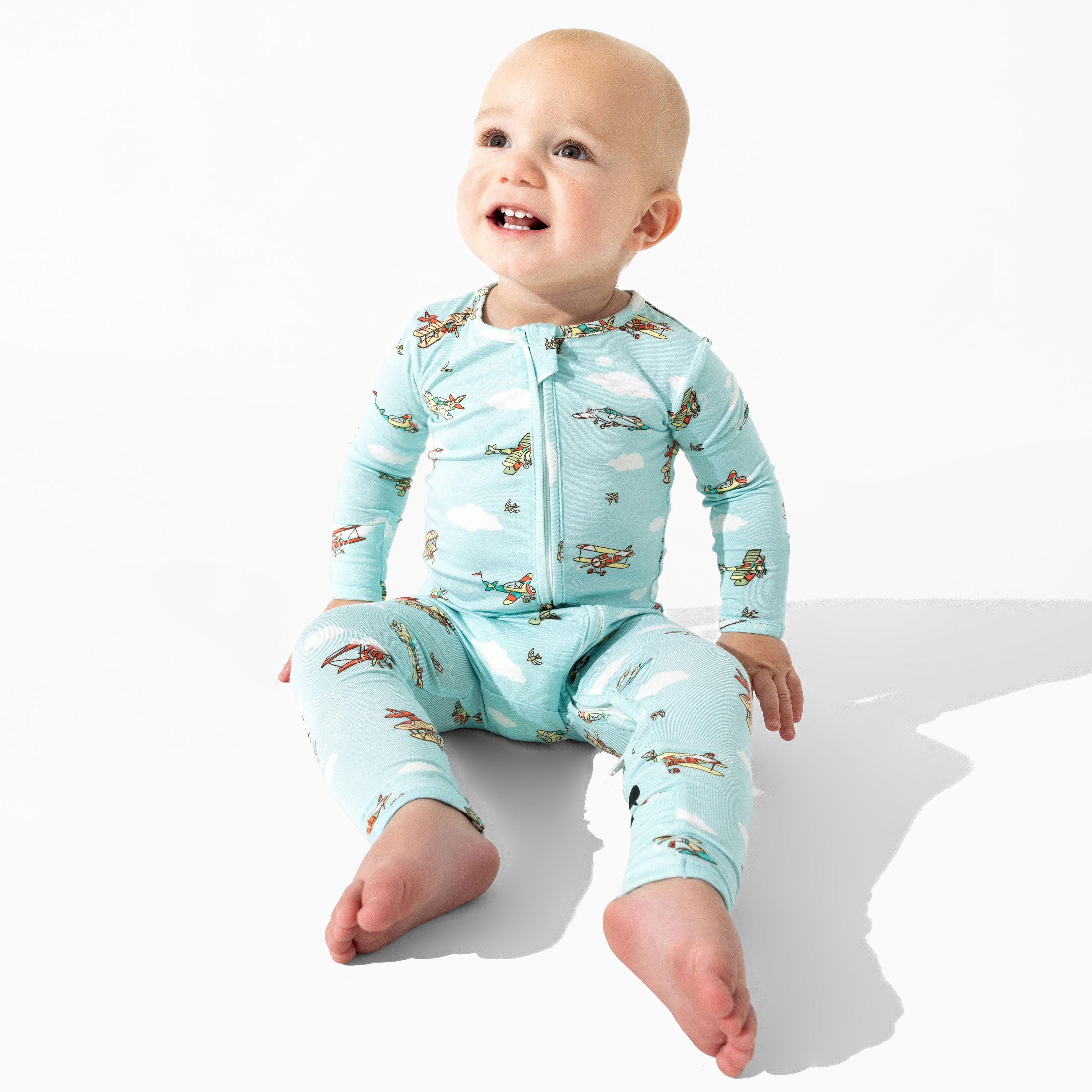 Vintage Airplanes Bamboo Convertible Footie Baby Pajamas | Bellabu