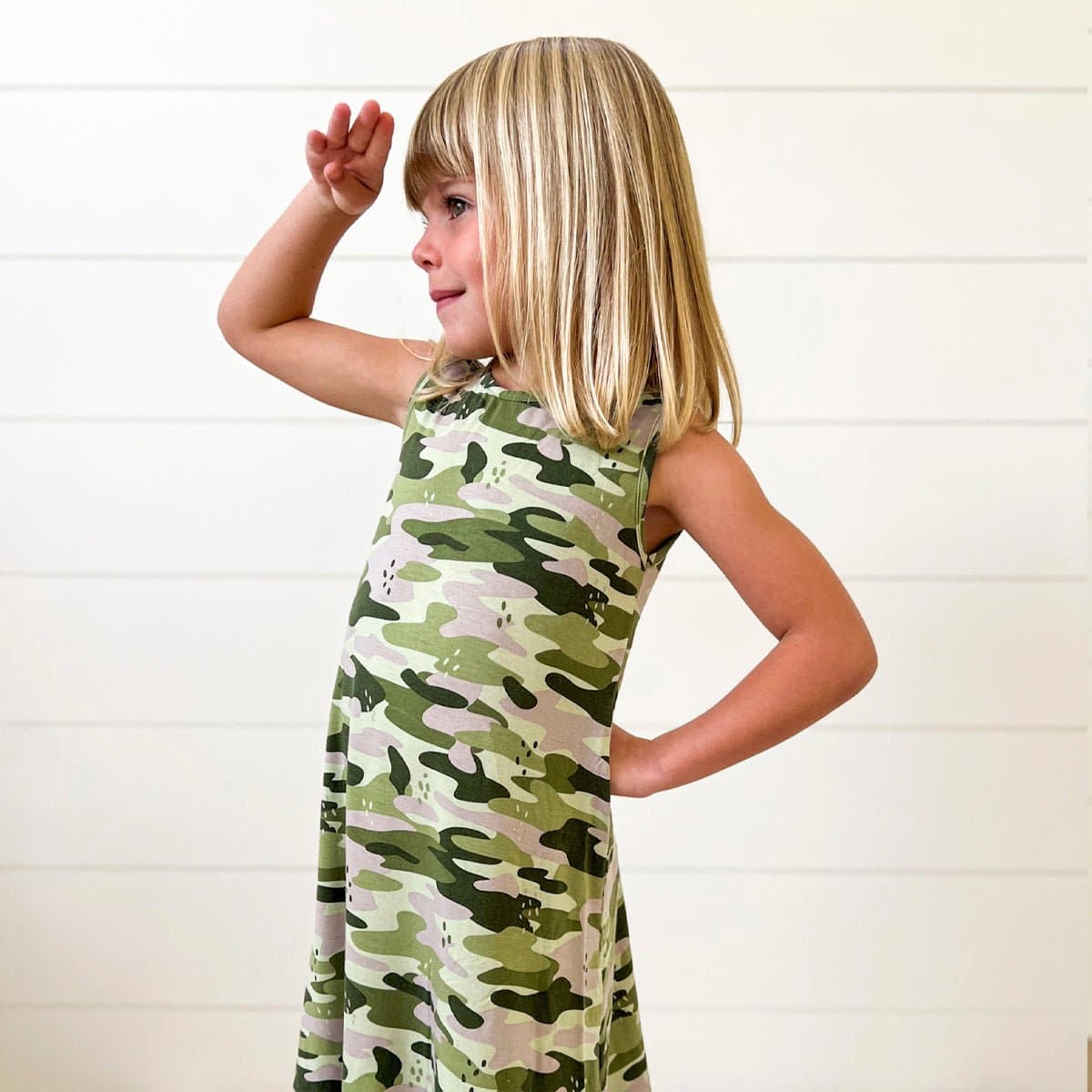 Green Camo Bamboo Girls' Sleeveless Dress Green Camo Bamboo Girls' Sleeveless Dress