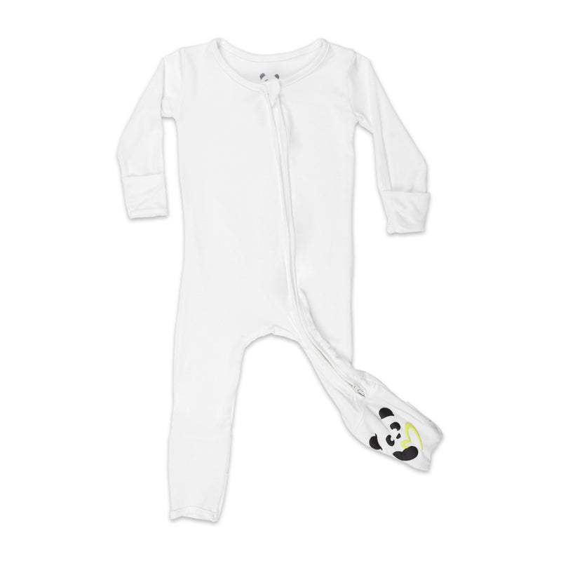 Milk White convertible footie laid flat, showing its zipper and fold-over foot covers.
