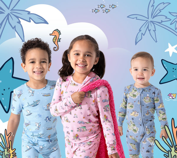 Ocean Dreams Collection: Pirate Cove, Mermaid Lagoon & Shark School Bamboo Pajamas for Kids