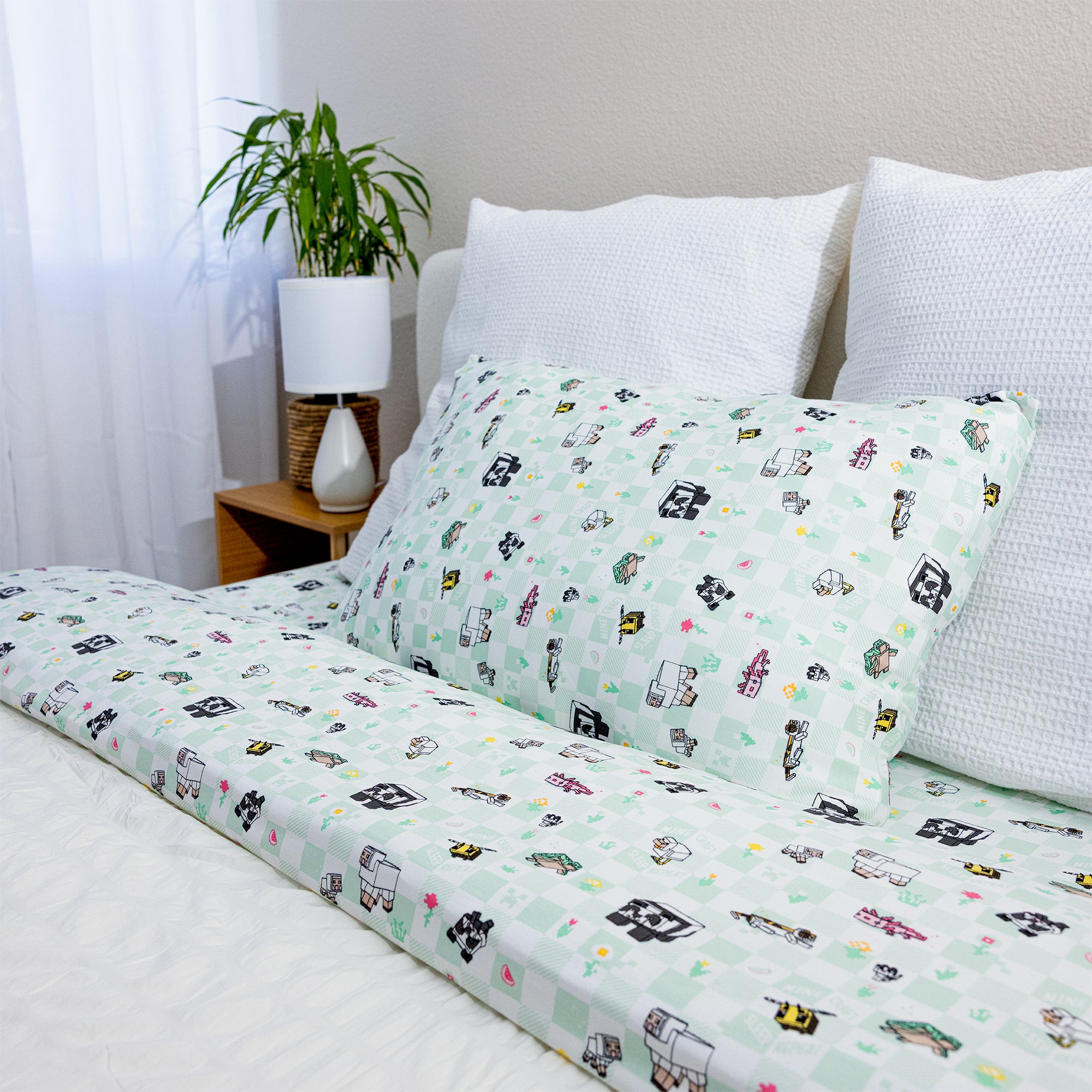 Minecraft Sleep Repeat Bamboo Bed Sheet Set for Cozy Pixel Dreams