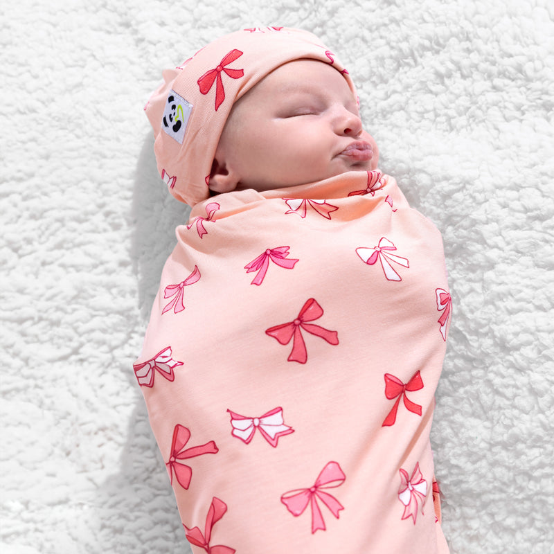 Take A Bow Bamboo Swaddle & Beanie Set