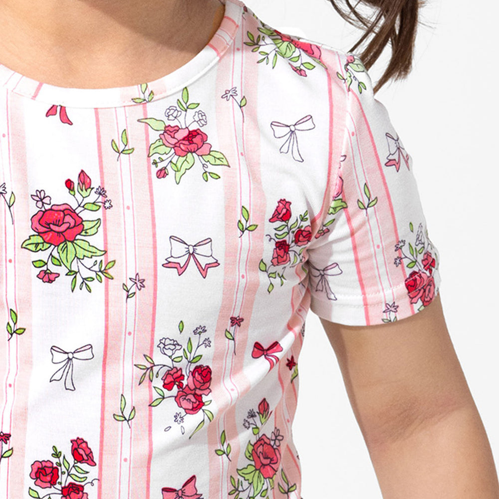 Floral Stripes Bamboo Kids Pajama Short Set