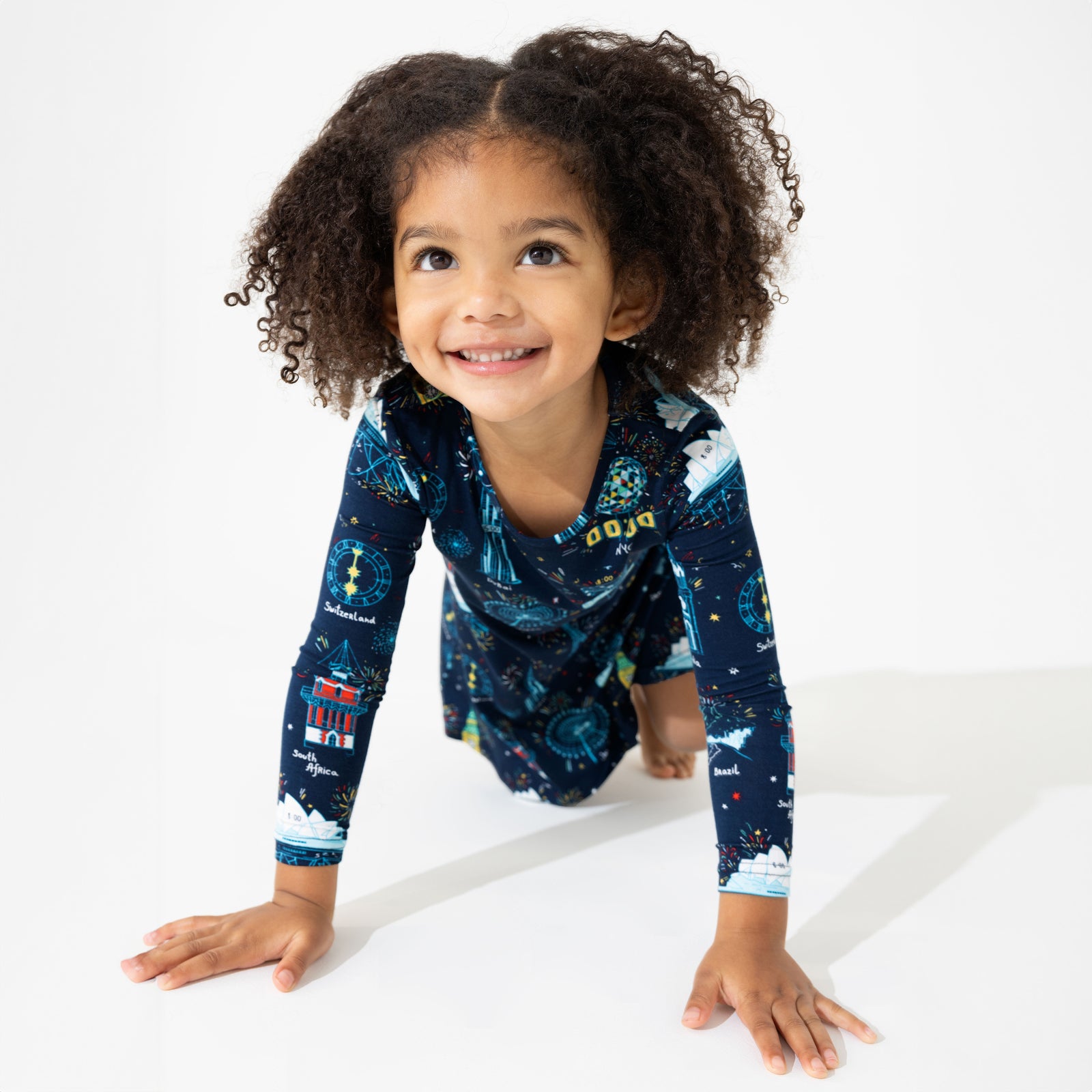 New Year's Worldwide Countdown Bamboo Girls' Long Sleeve Dress