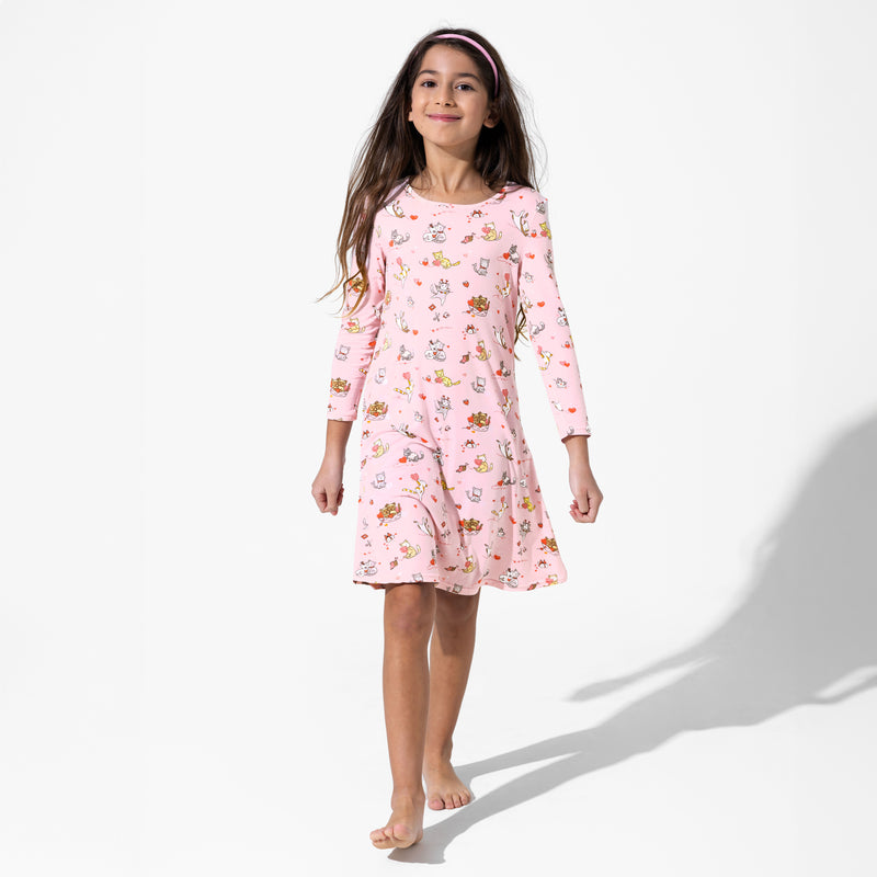 Love Kittens Bamboo Girls' Long Sleeve Dress