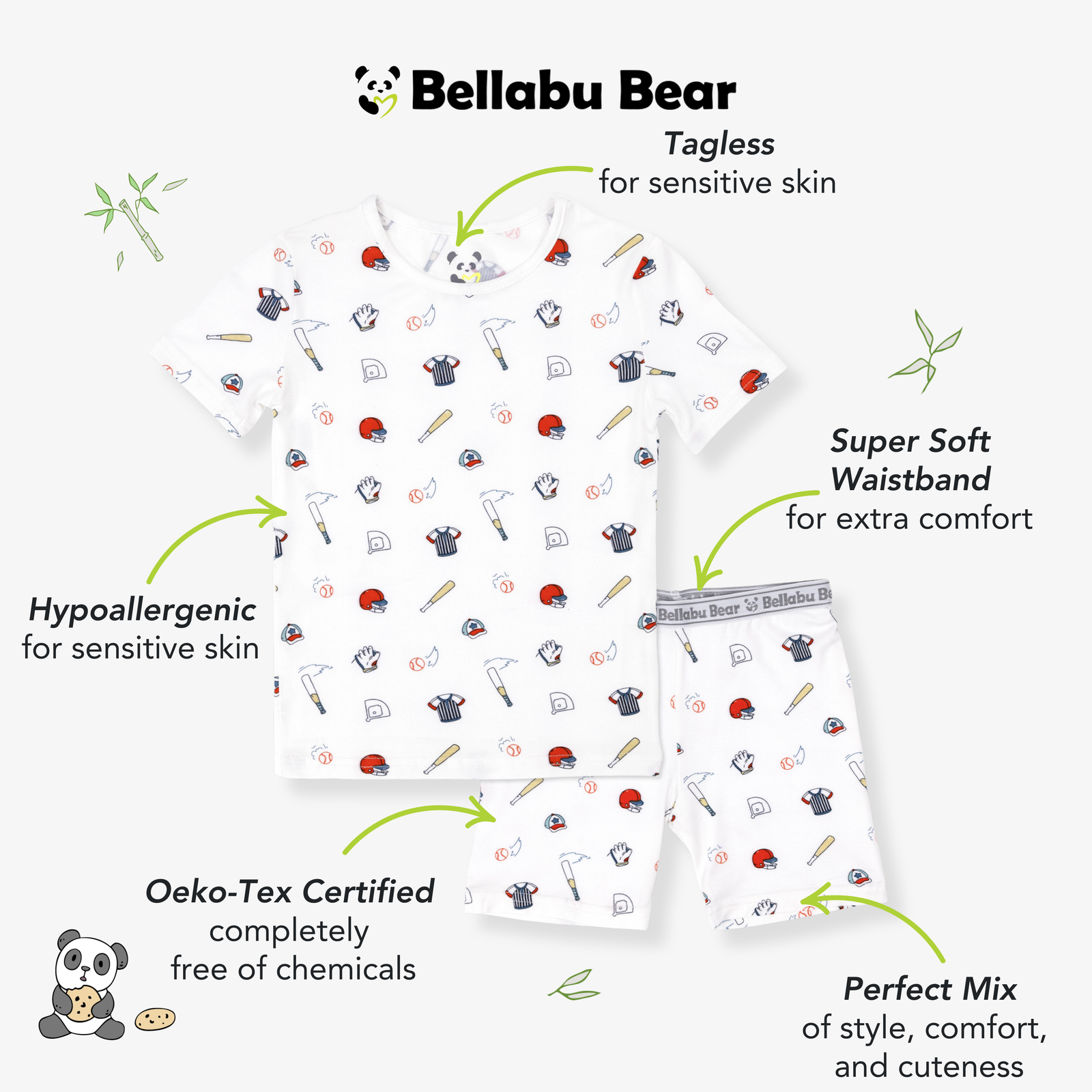 Baseball Bamboo Kids Pajama Short Set