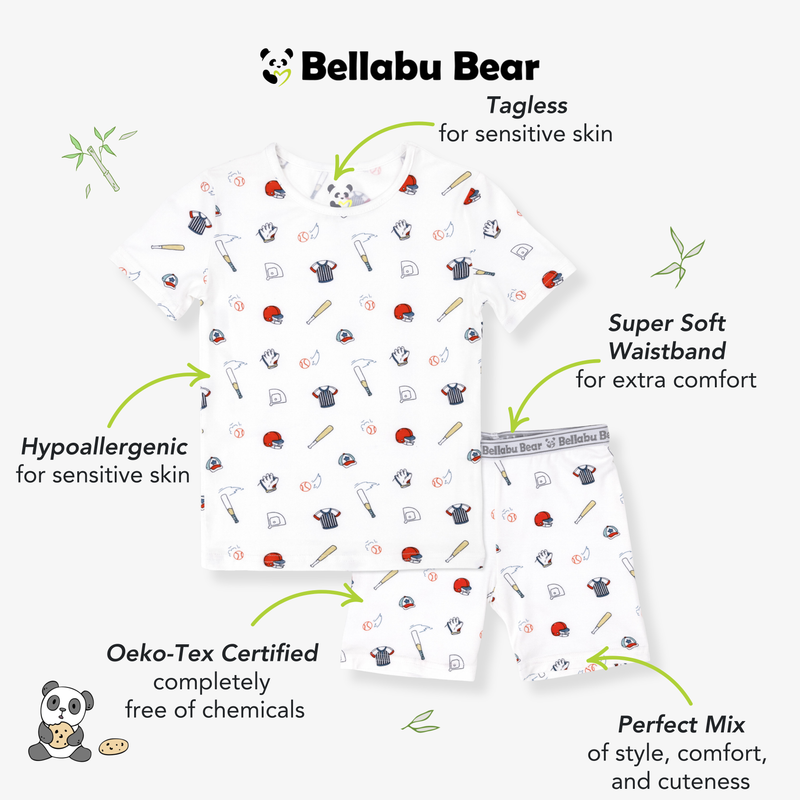 Baseball Bamboo Kids Pajama Short Set