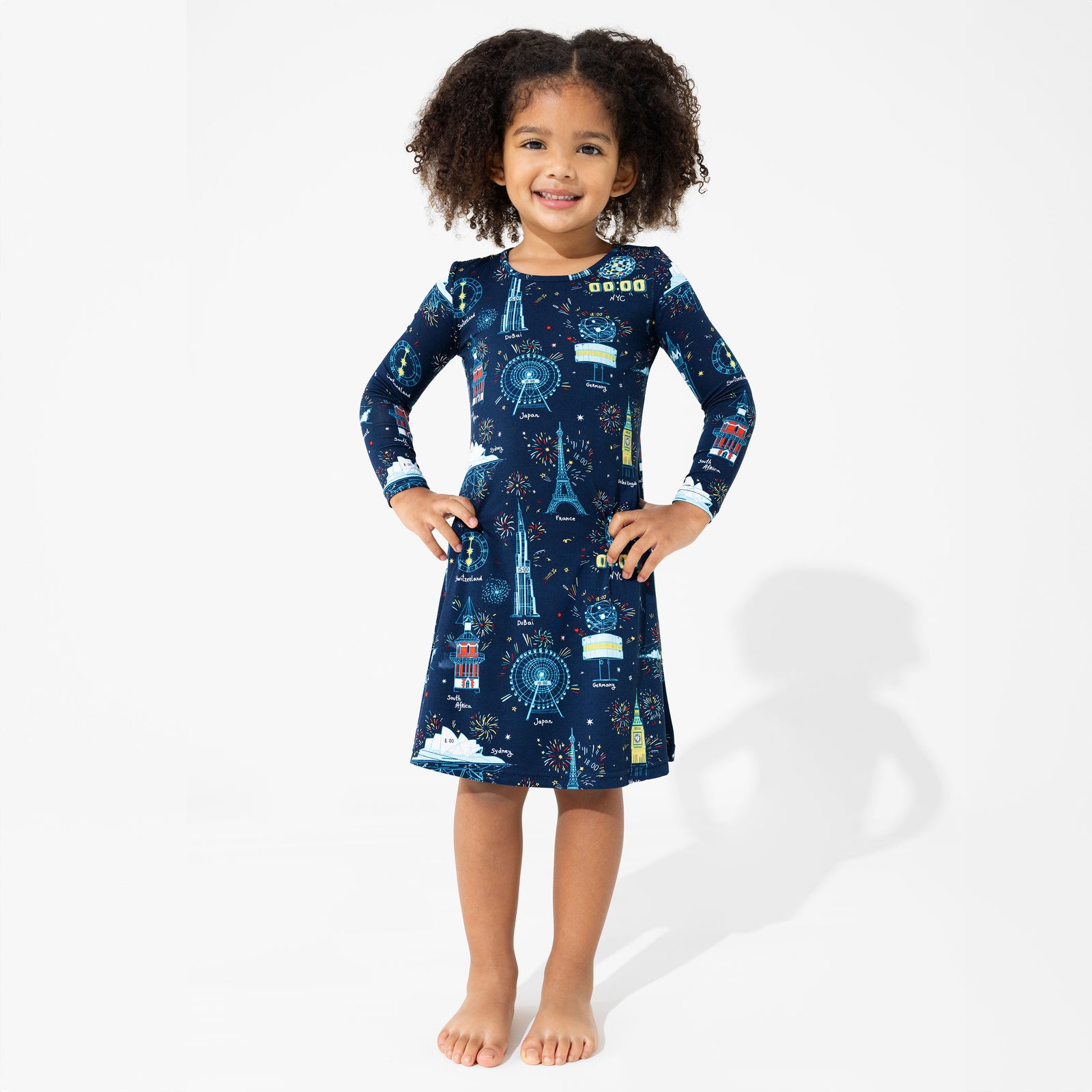 New Year's Worldwide Countdown Bamboo Girls' Long Sleeve Dress, 3T New Year's Worldwide Countdown Bamboo Girls' Long Sleeve Dress, 3T