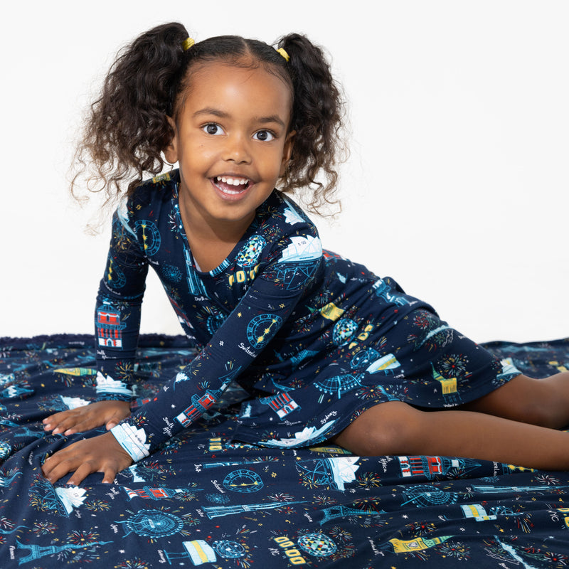 New Year's Worldwide Countdown Bamboo Girls' Long Sleeve Dress