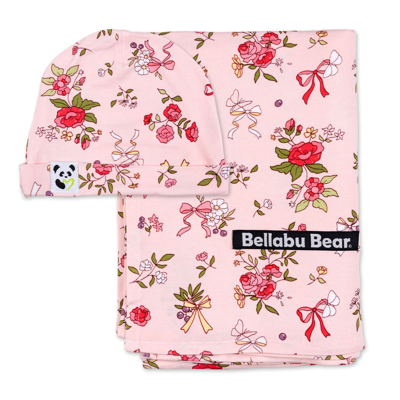 Bows & Blooms Bamboo Swaddle & Beanie Set
