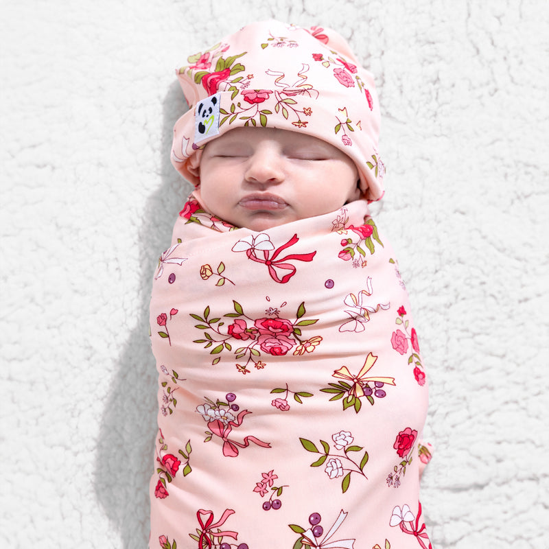 Bows & Blooms Bamboo Swaddle & Beanie Set