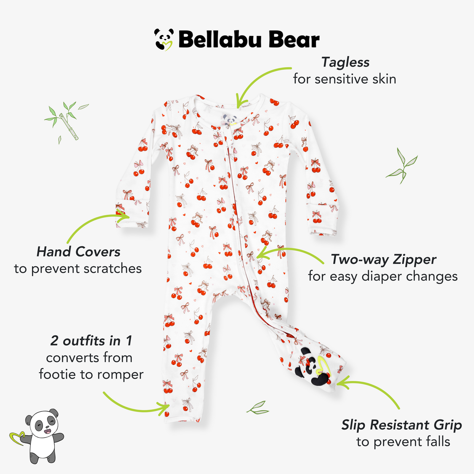 Cherry On Top Bamboo Convertible Footie