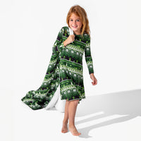 Minecraft Creeper Holiday Bamboo Girls' Long Sleeve Dress