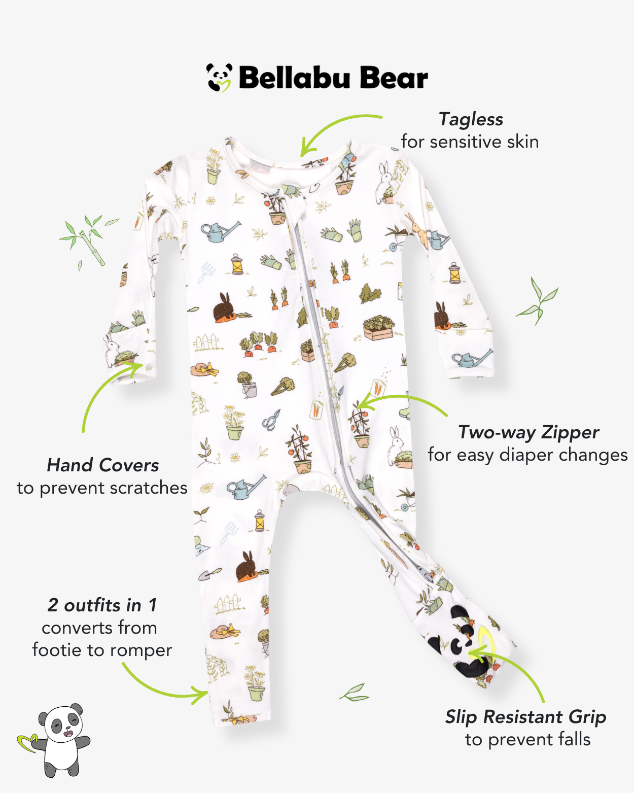 Bunny Garden Bamboo Convertible Footie