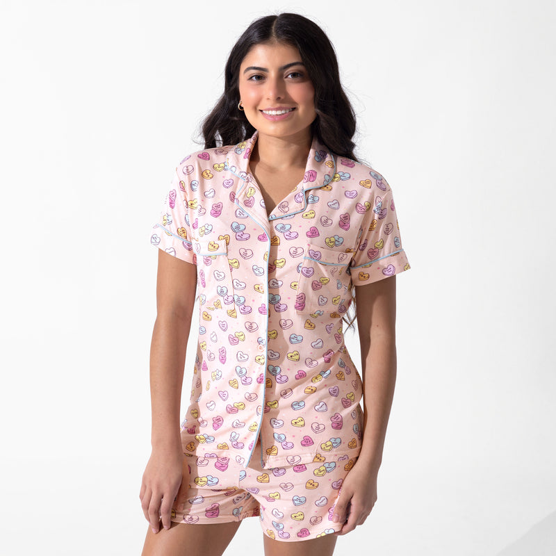 Candy Hearts Pink Bamboo Women's Pajama Short Set