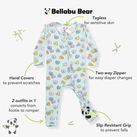 Candy Hearts Blue Bamboo Convertible Footie