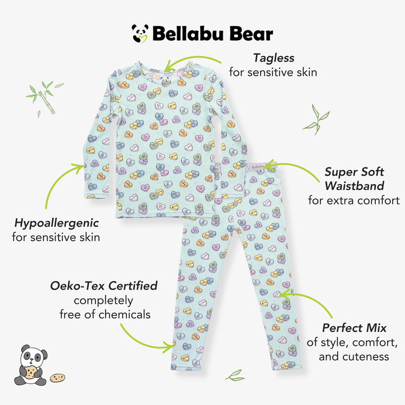 Candy Hearts Blue Bamboo Kids Pajamas