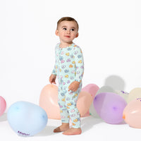 Candy Hearts Blue Bamboo Convertible Footie