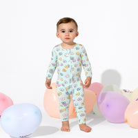 Candy Hearts Blue Bamboo Convertible Footie