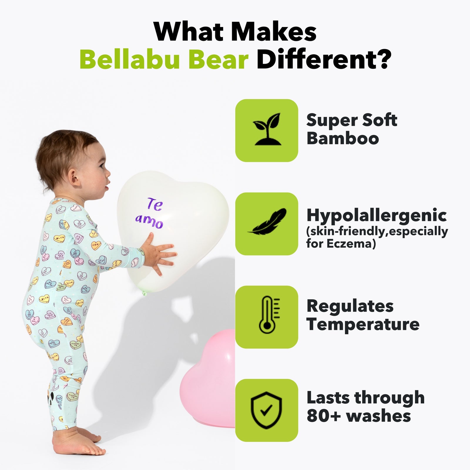 Candy Hearts Blue Bamboo Convertible Footie