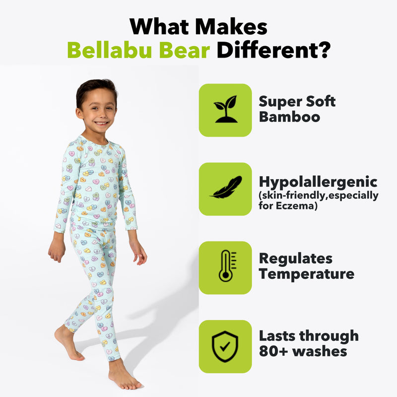 Candy Hearts Blue Bamboo Kids Pajamas