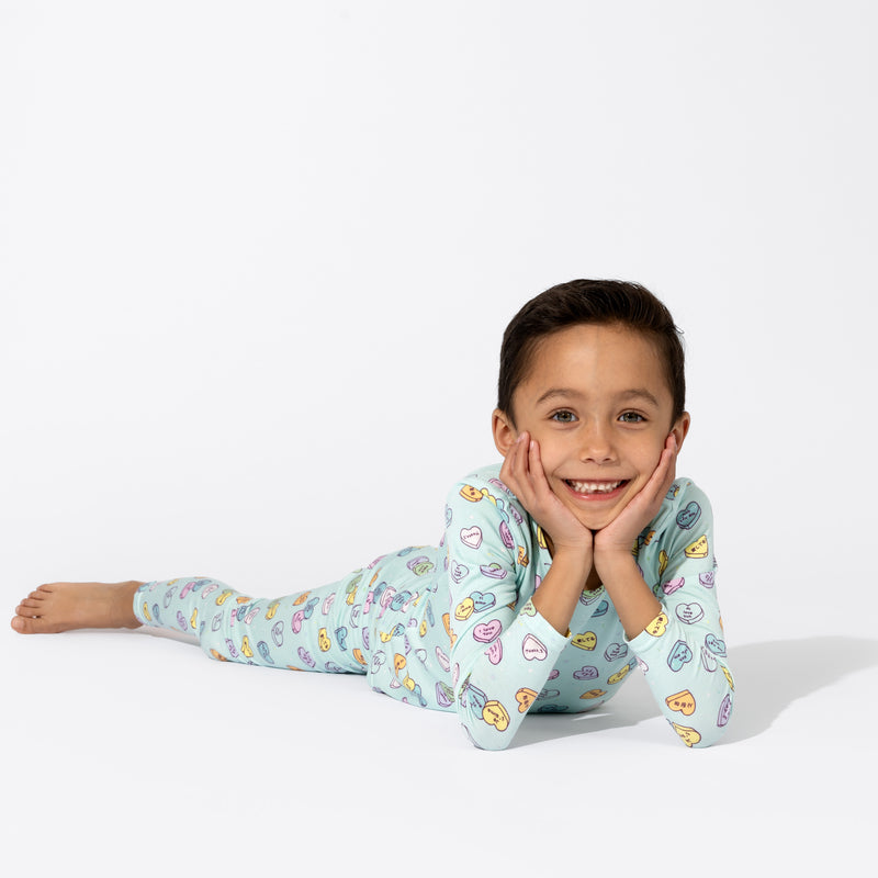 Candy Hearts Blue Bamboo Kids Pajamas