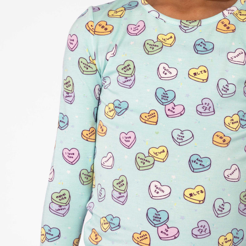 Candy Hearts Blue Bamboo Kids Pajamas