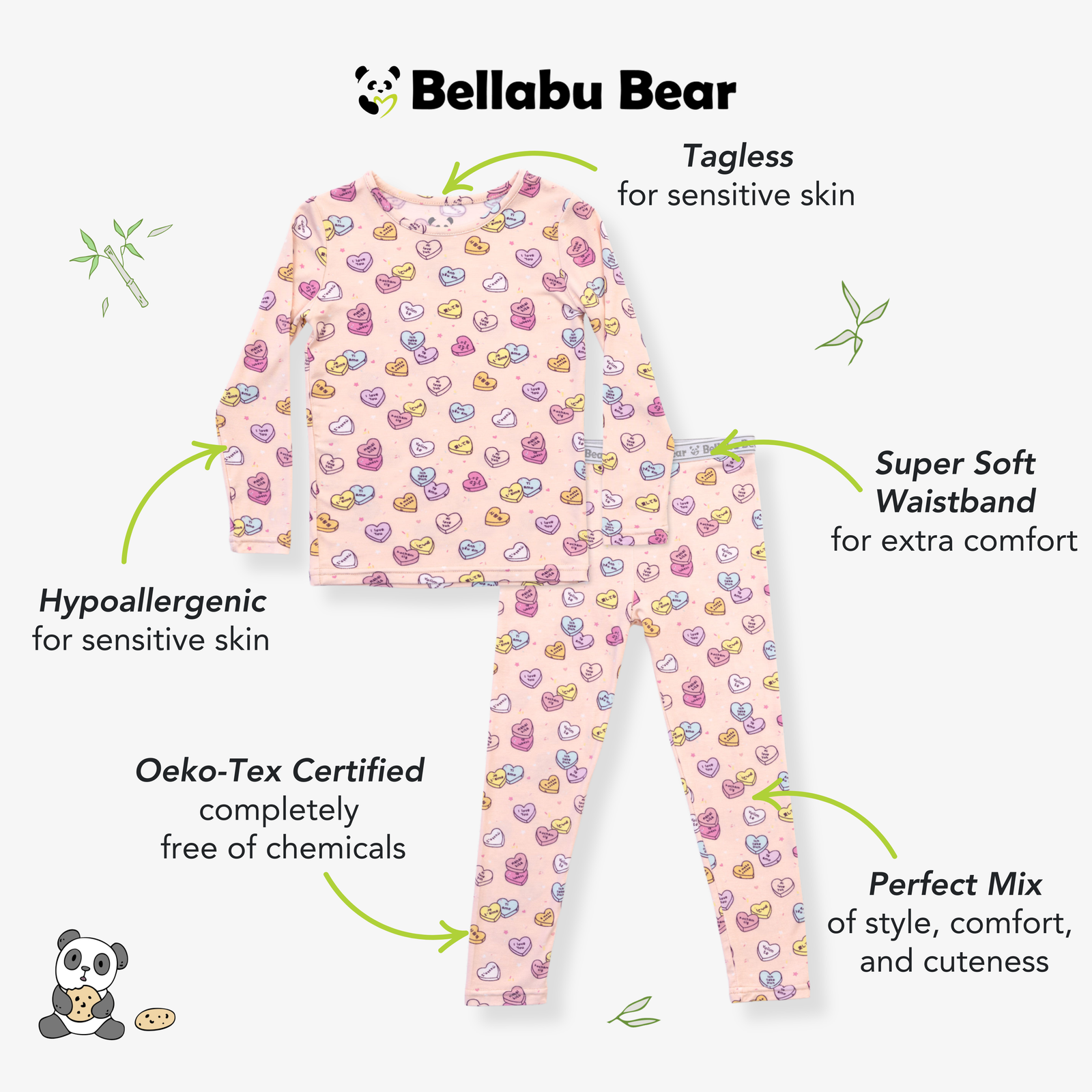 Candy Hearts Pink Bamboo Kids Pajamas