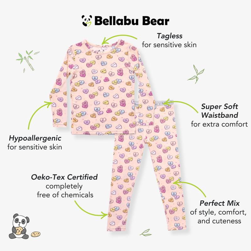 Candy Hearts Pink Bamboo Kids Pajamas