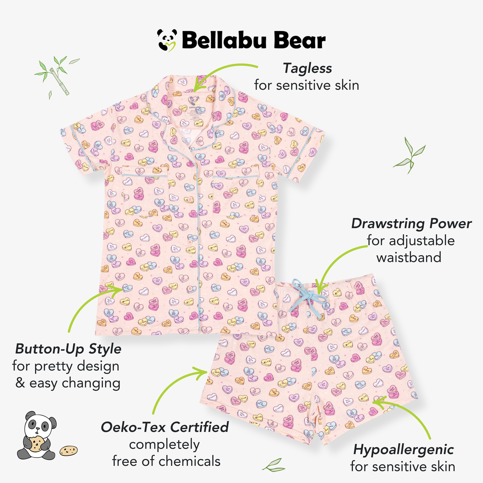 Candy Hearts Pink Bamboo Women's Pajama Short Set