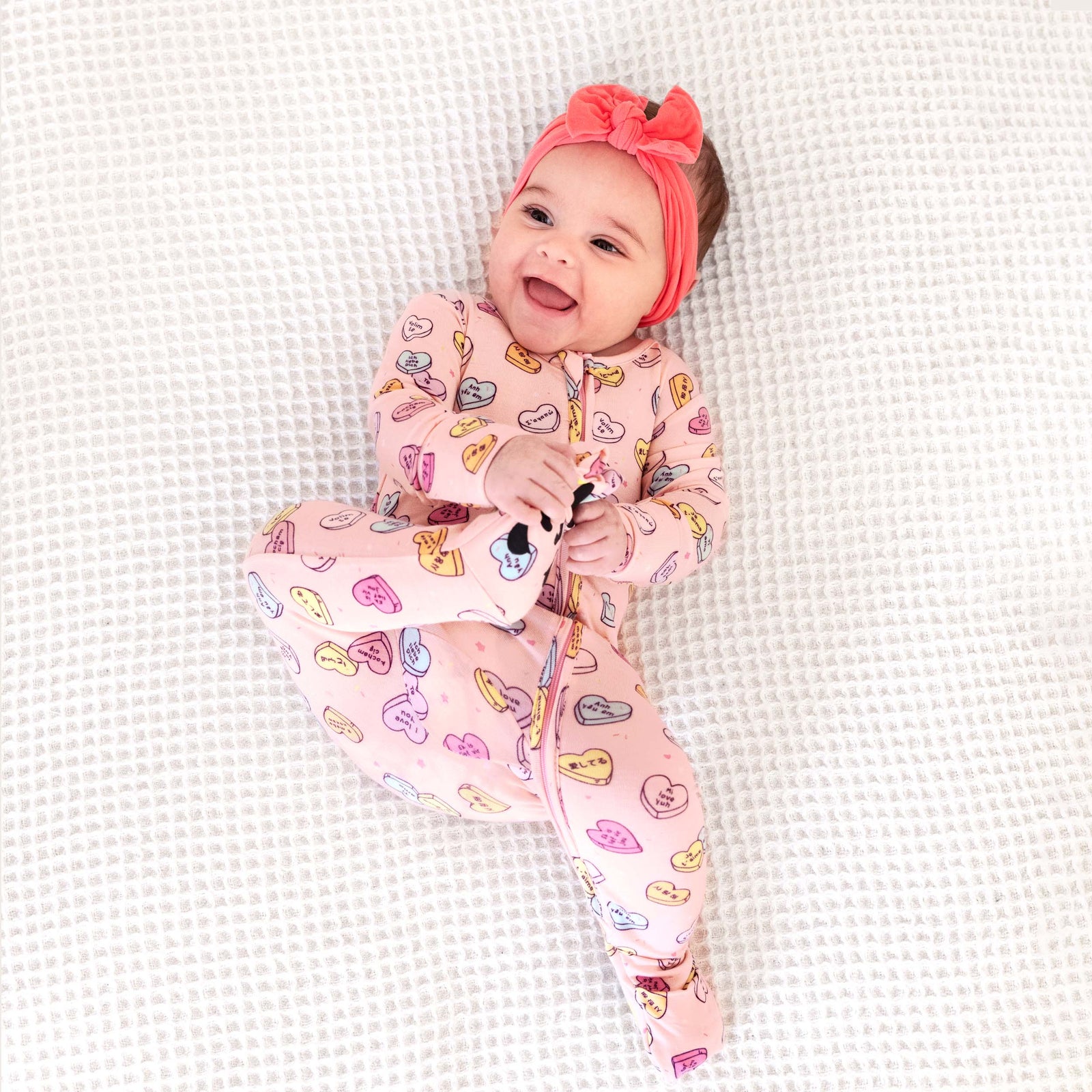 Candy Hearts Pink Bamboo Convertible Footie