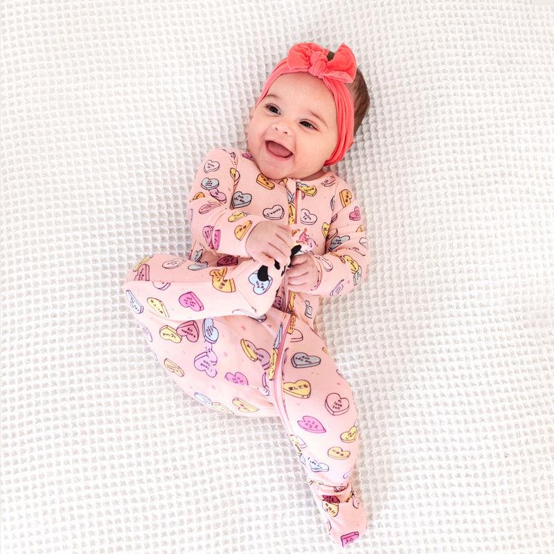 Candy Hearts Pink Bamboo Convertible Footie