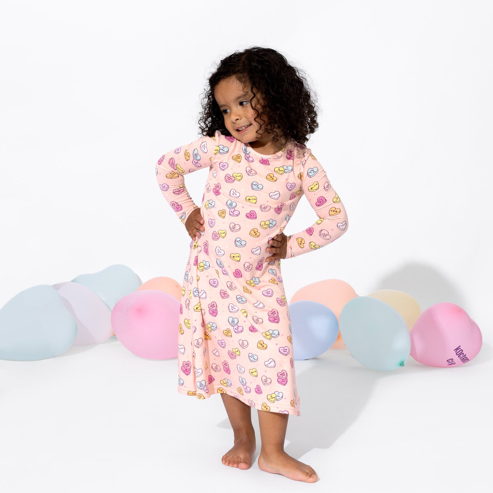 Candy Hearts Pink Bamboo Girls' Long Sleeve Dress