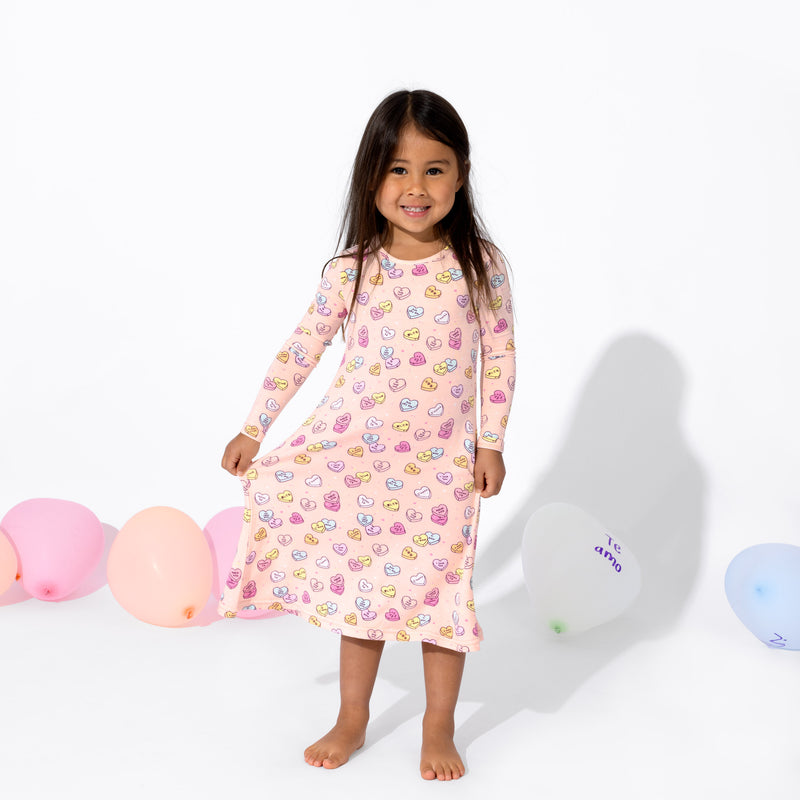 Candy Hearts Pink Bamboo Girls' Long Sleeve Dress