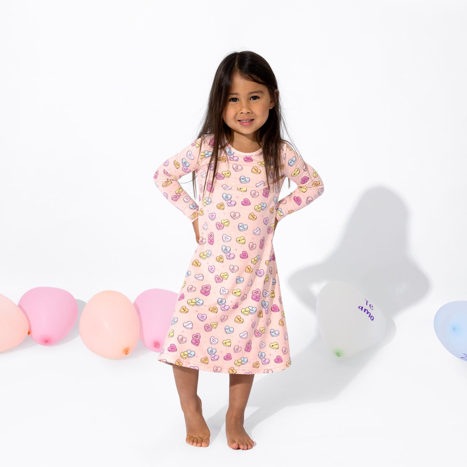 Candy Hearts Pink Bamboo Girls' Long Sleeve Dress