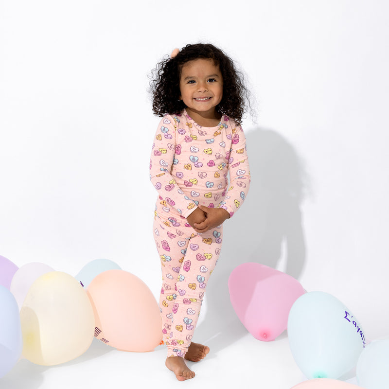 Candy Hearts Pink Bamboo Kids Pajamas