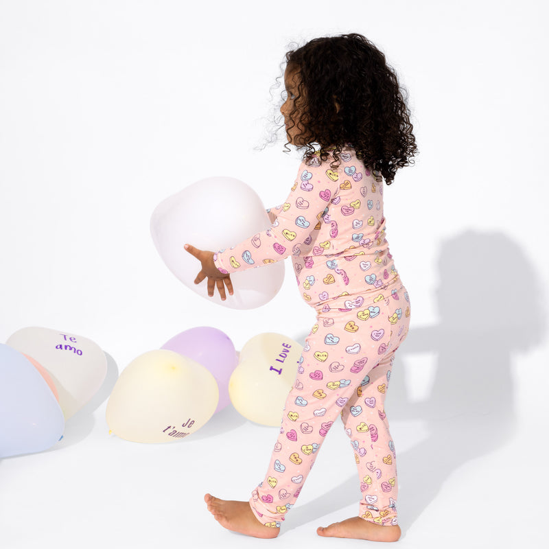 Candy Hearts Pink Bamboo Kids Pajamas