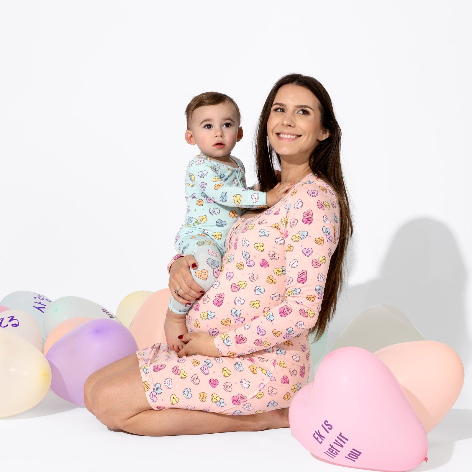 Candy Hearts Blue Bamboo Convertible Footie