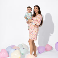 Candy Hearts Blue Bamboo Convertible Footie