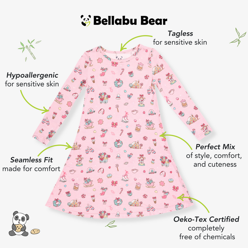 Candy Cane Lane Bamboo Girls' Long Sleeve Dress