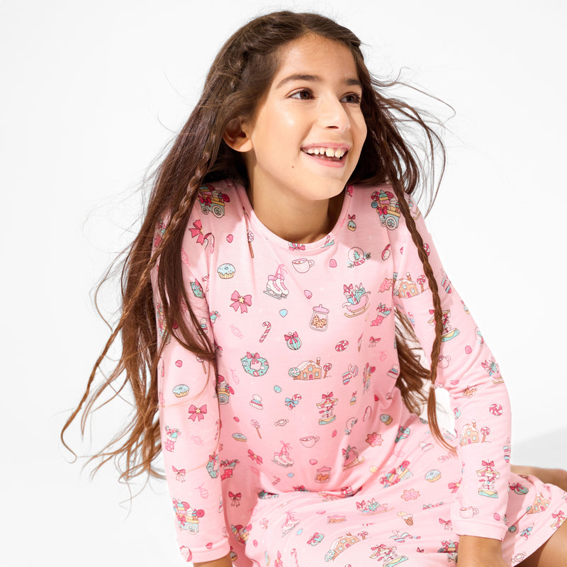 Candy Cane Lane Bamboo Girls' Long Sleeve Dress