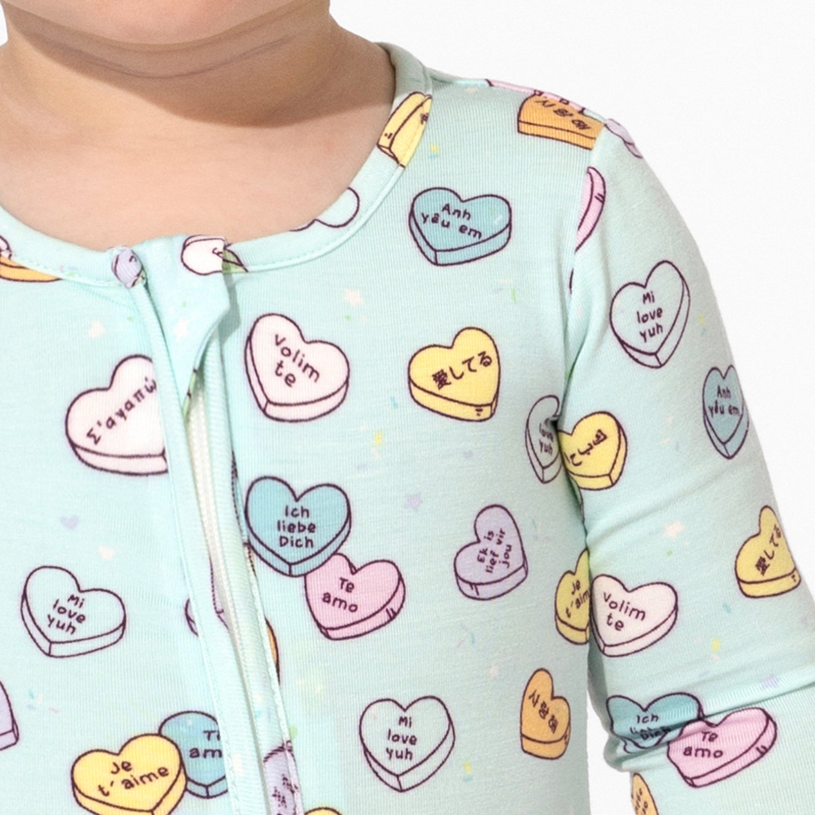 Candy Hearts Blue Bamboo Convertible Footie