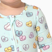 Candy Hearts Blue Bamboo Convertible Footie