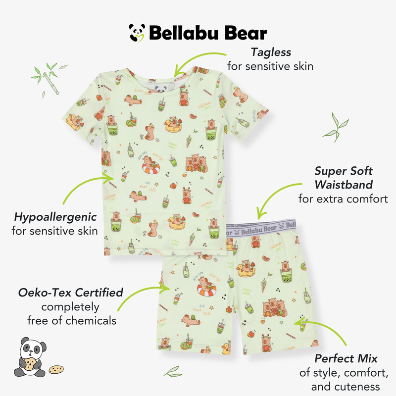 Capybara Boba Bamboo Kids Pajama Short Set