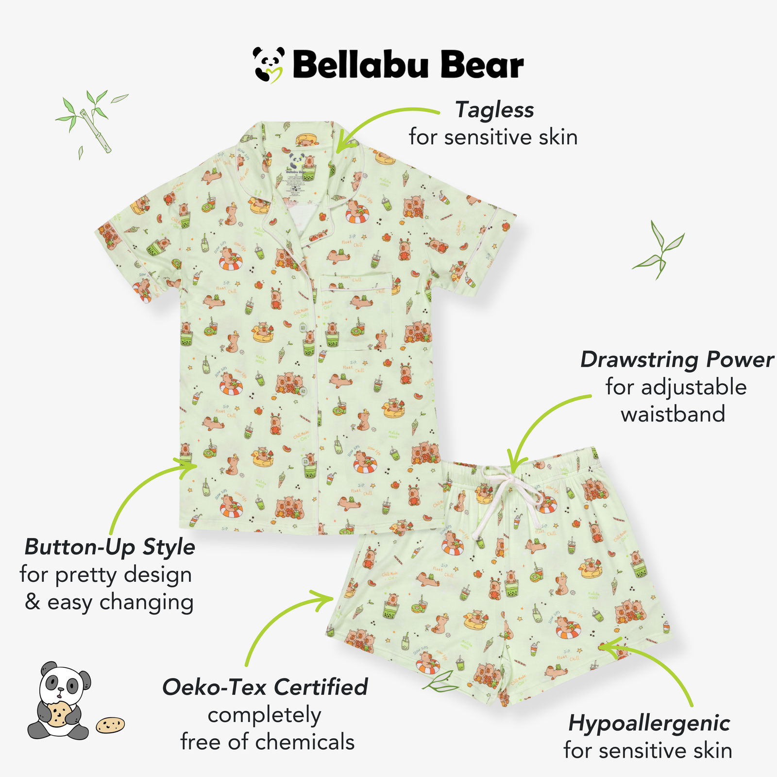 Capybara Boba Bamboo Women's Pajama Short Set