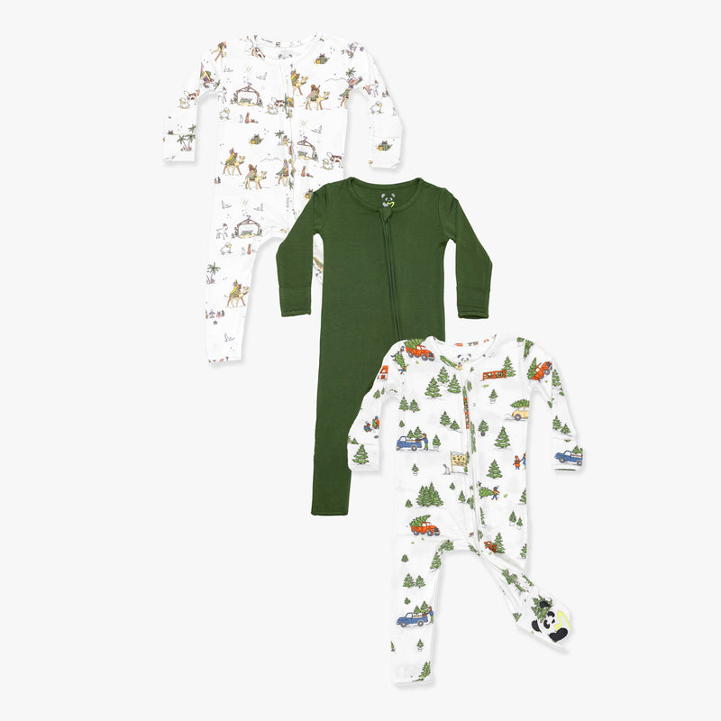 Classic Green Christmas Bundle - Bamboo Convertible Footies