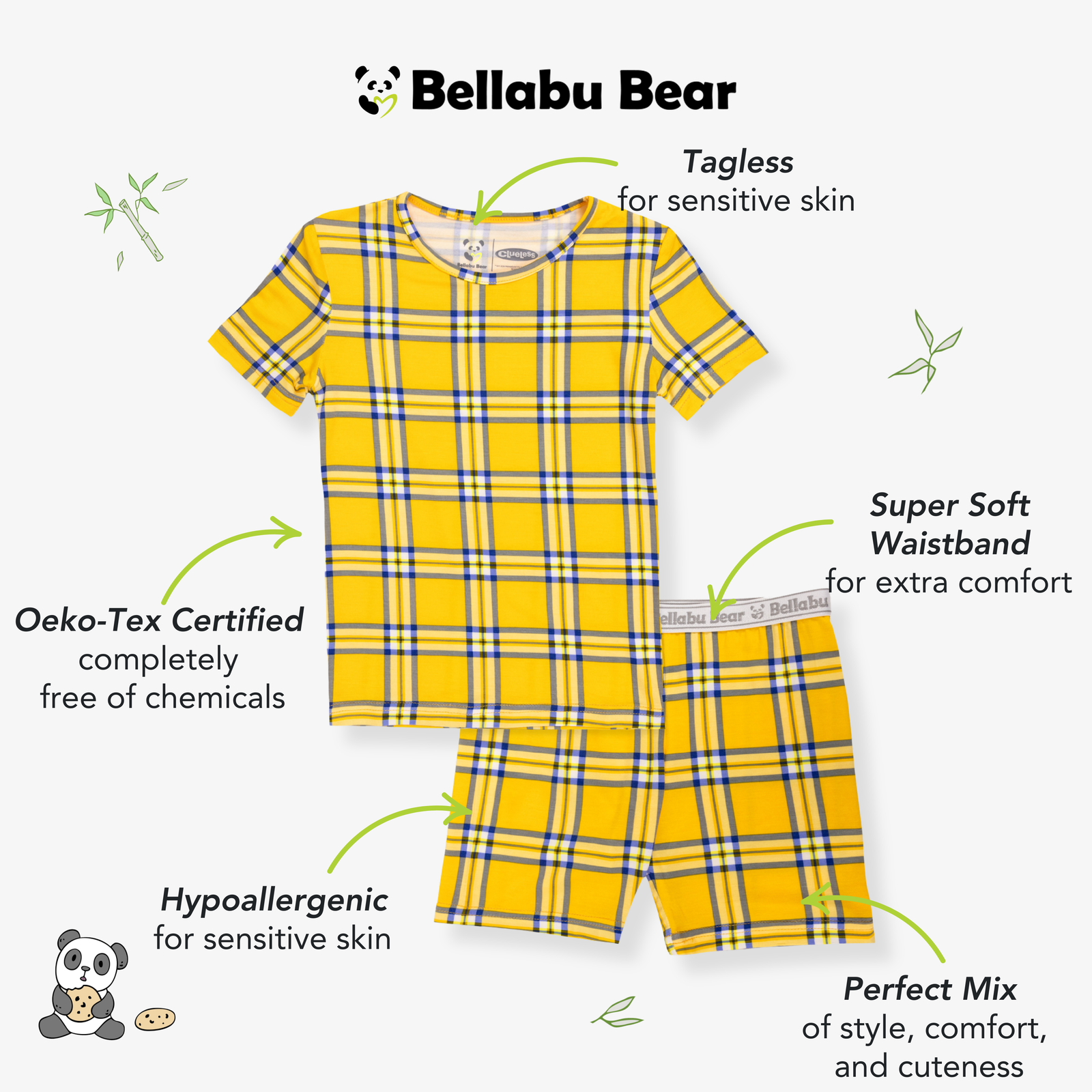 Clueless Total Betty Plaid Bamboo Kids Pajama Short Set