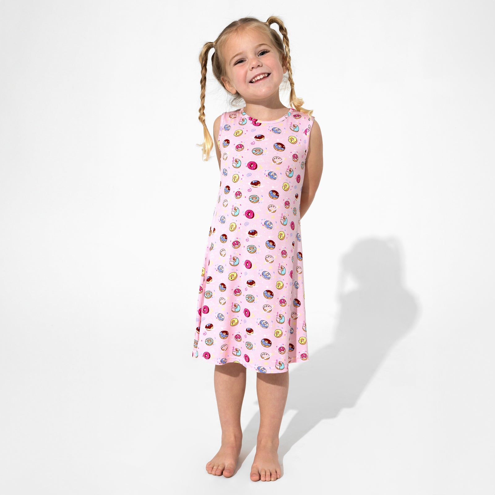 Pink Space Donut Bamboo Girls' Sleeveless Dress