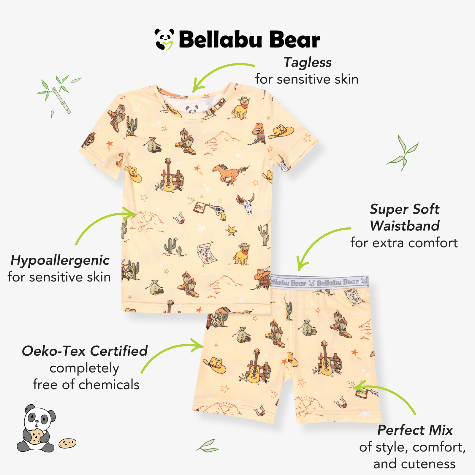 Cowboy Bamboo Kids Pajama Short Set