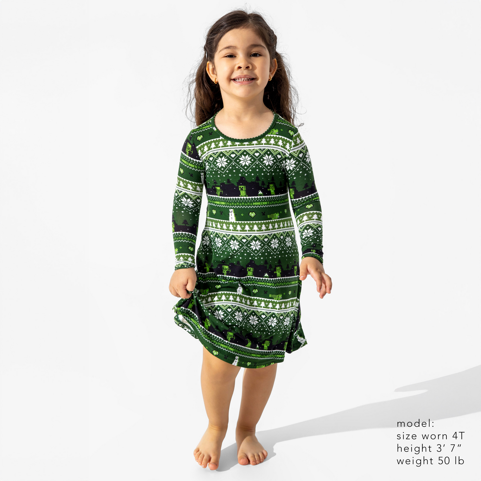 Minecraft Creeper Holiday Bamboo Girls' Long Sleeve Dress